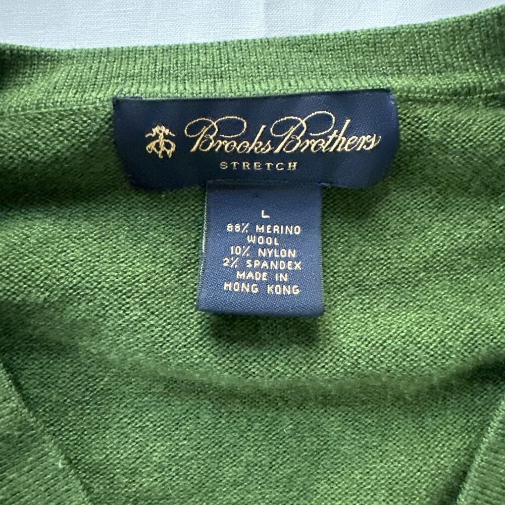 Brooks Brothers Stretch Sweater Mens L Green Merino Wool Long Sleeve Pullover - Picture 6 of 7